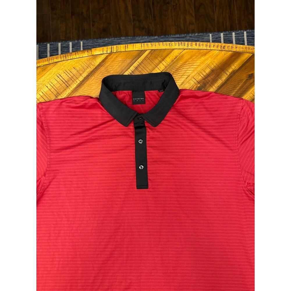 Dunning Golf Performance Polo Men’s XL Red Black Colorblock Textured Stripe